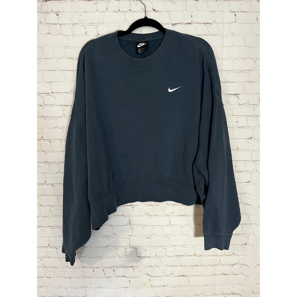 Nike Sportswear Essential Fleece Cropped Oversized Crewneck Sweatshirt Teal XL